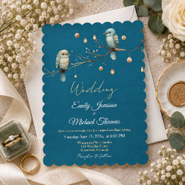 Elegante Türkisblaue Waldvögel Goldene Hochzeit Einladung