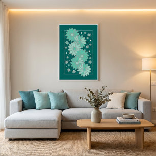 Elegante Türkisblumen-Wandkunst Poster