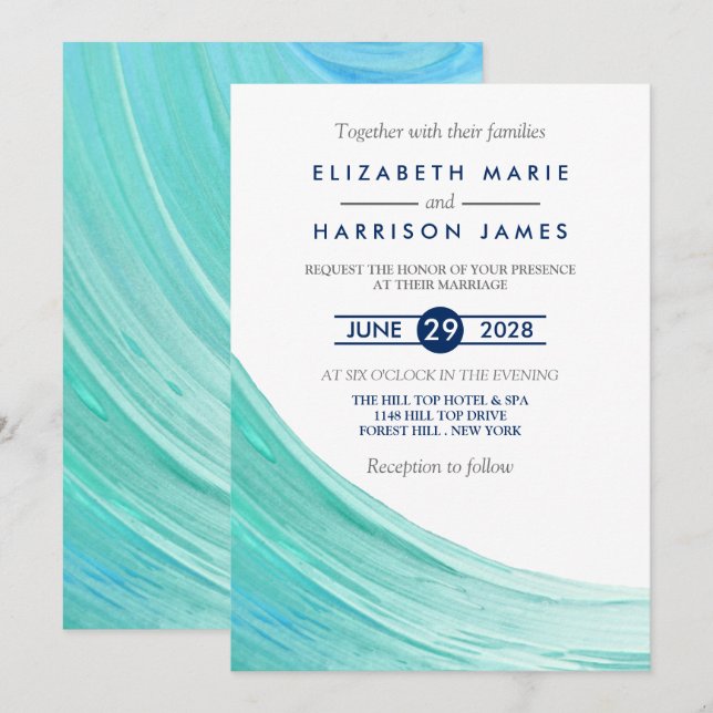 Elegante türkise Tides Beach Hochzeit Einladung (Vorne/Hinten)