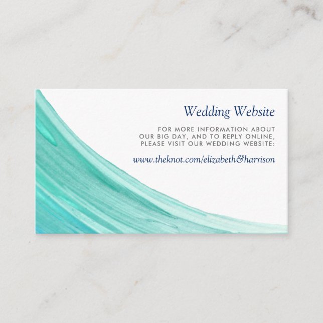 Elegante türkise Tides Beach Wedding Website Begleitkarte (Vorderseite)