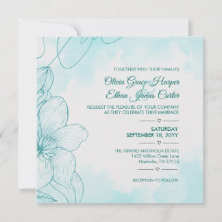 Elegante türkisfarbene Aquarell-Blumen-Hochzeitsei Einladung