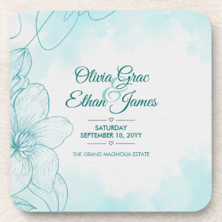 Elegante türkisfarbene Aquarell-Blumen-Hochzeitsei Getränkeuntersetzer