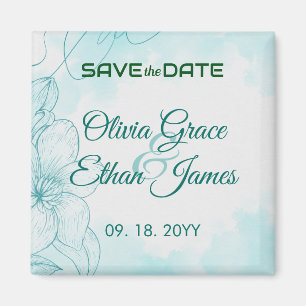 Elegante türkisfarbene Aquarell-Blumen-Hochzeitsei Magnet