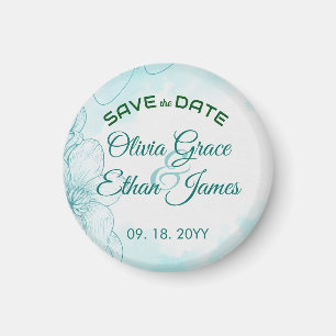 Elegante türkisfarbene Aquarell-Blumen-Hochzeitsei Magnet