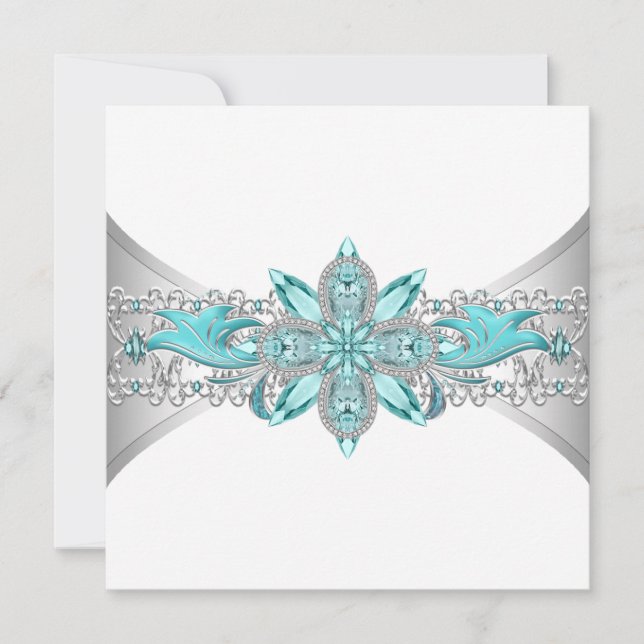 Elegante türkisfarbene Blau- und Silberhochzeit Einladung (Vorderseite)