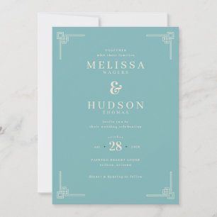 Elegante Türkisfarbene Geometrische Hochzeitseinla Einladung