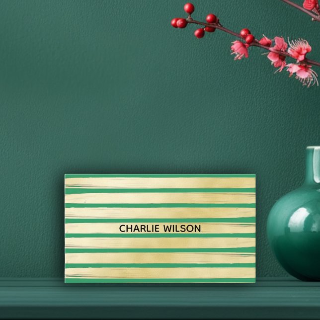 Elegante türkisfarbene Goldfolienfarbe gestreift Visitenkarte (Elegant green turquoise gold paint striped frame square business card)