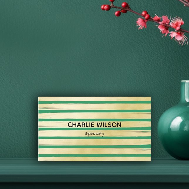 Elegante türkisfarbene Goldfolienfarbe gestreift Visitenkarte (Elegant green turquoise gold paint striped frame square business card)