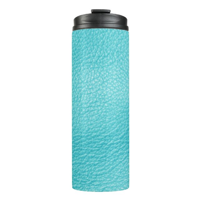 Elegante türkisfarbene Ledertextur Thermosbecher (Vorderseite)