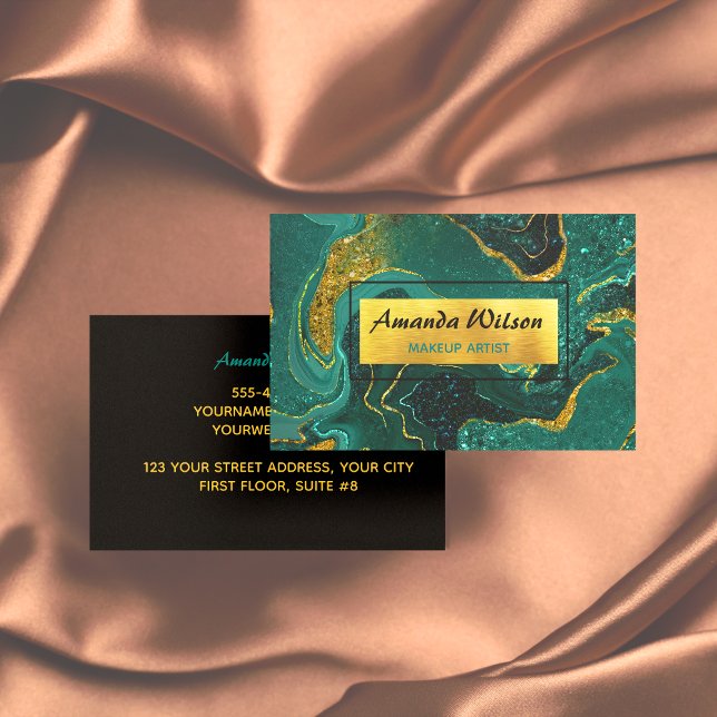 Elegante türkisfarbene Marmorkunst Imitate Gold Gl Visitenkarte (Von Creator hochgeladen)