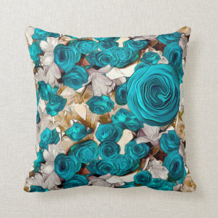 Elegante türkisfarbene Rose auf beige abstrakt Kissen