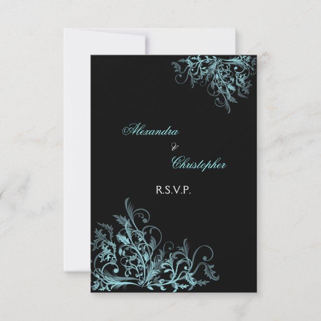 Elegante türkisfarbene Wirbel Hochzeit RSVP (Vorderseite)