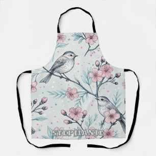 Elegante Türkisvögel rosa Kirschblüten Schürze
