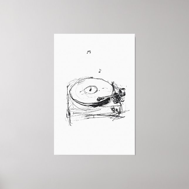 Elegante Turntable mit Notes Sketch - Premium Leinwanddruck (Vorderseite)
