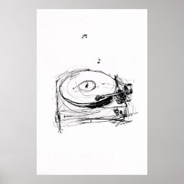 Elegante Turntable mit Notes Sketch - Premium Poster