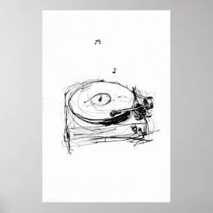 Elegante Turntable mit Notes Sketch - Premium Poster