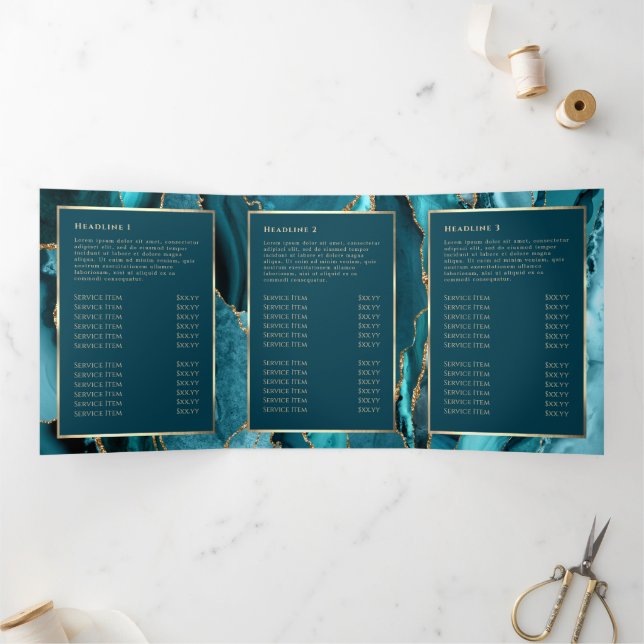 Élégante Turquoise et Or Agate Tripli Brochure (Intérieur)