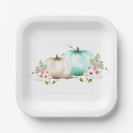 Elegante Turquoise Pumpkin Baby Shower Paper Telle Pappteller