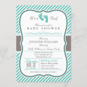 Elegante Turquoise und Taupe Baby Feet Babydusche Einladung