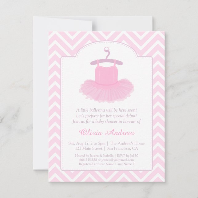 Elegante Tutu Ballerina Baby Dusche Einladungen (Vorderseite)