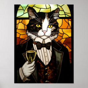 Elegante Tuxedo-Katze im Stil von Bleiglasfenstern Poster