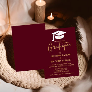 Elegante Twin Gold Calligraphy Graduation Party Einladung