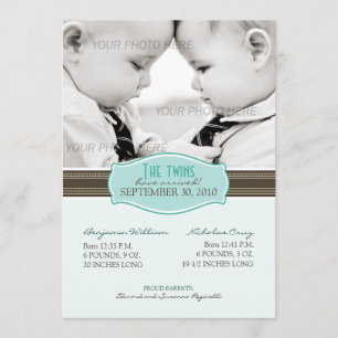 Elegante Twins Geburtsankündigung: Aqua Blue Ankündigung