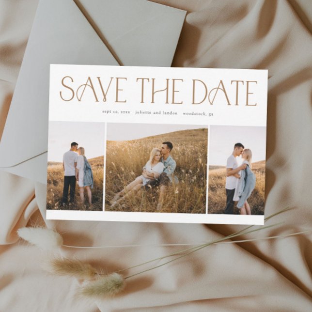 Elegante Typografie 3 Foto Collage Wedding Save The Date (Von Creator hochgeladen)