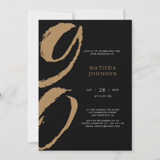 Elegante Typografie Black and Gold 90. Geburtstag Einladung