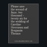 Elegante Typografie Black Modern Save the Date Postkarte<br><div class="desc">Klassische Elegante weiße Typografie auf einem Schwarzen Hintergrund Minimalistisch Moderne Hochzeit Sichern Sie das Datum Postkarte</div>