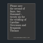 Elegante Typografie Black Modern Save the Date Postkarte<br><div class="desc">Klassische Elegante weiße Typografie auf einem Schwarzen Hintergrund Minimalistisch Moderne Hochzeit Sichern Sie das Datum Postkarte</div>