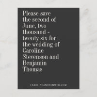Elegante Typografie Black Modern Save the Date