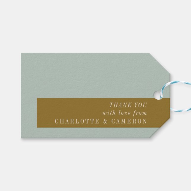 Elegante Typografie Blue Olive Custom Vielen Dank Geschenkanhänger (Vorderseite (Horizontal))