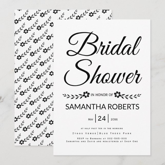 Elegante Typografie Brautparty Hochzeit Einladung (Vorne/Hinten)