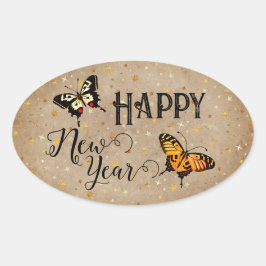 Elegante Typografie Butterfly Stars Rustikales Neu Ovaler Aufkleber