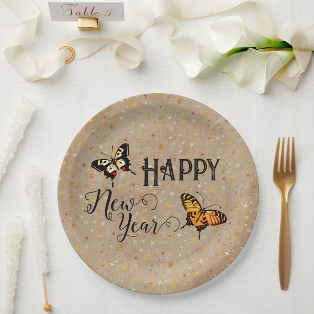 Elegante Typografie Butterfly Stars Rustikales Neu Pappteller (Hochzeit)