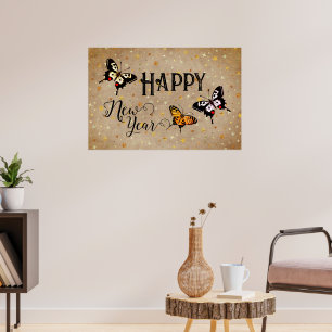 Elegante Typografie Butterfly Stars Rustikales Neu Poster