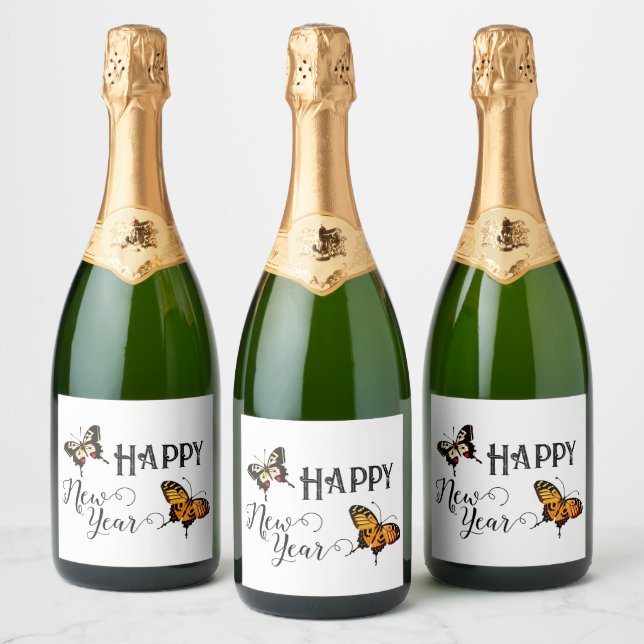 Elegante Typografie Butterfly Weißes Glück Neues J (Flaschen)