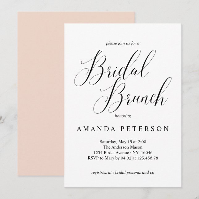 Elegante Typografie Calligrafy Bridal Brunch Einladung (Vorne/Hinten)
