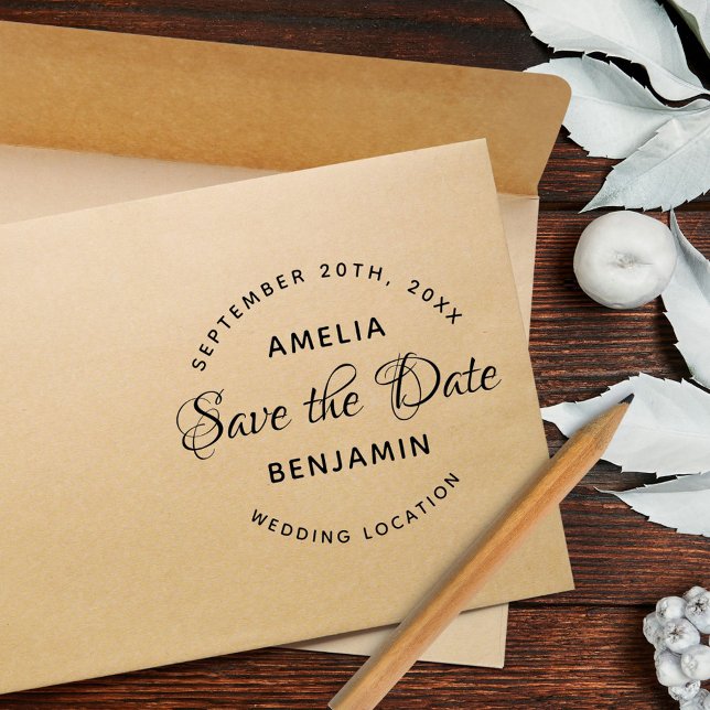 Elegante Typografie Custom Wedding Save the Date Gummistempel (Von Creator hochgeladen)