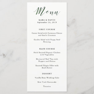 Elegante Typografie   Deep Green Wedding Menu Menükarte
