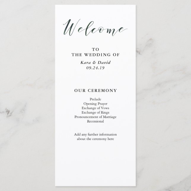 Elegante Typografie | Deep Green Wedding Program Programm (Vorderseite)