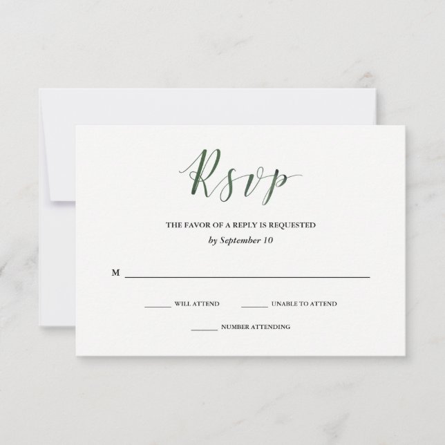 Elegante Typografie | Deep Green Wedding RSVP (Vorderseite)