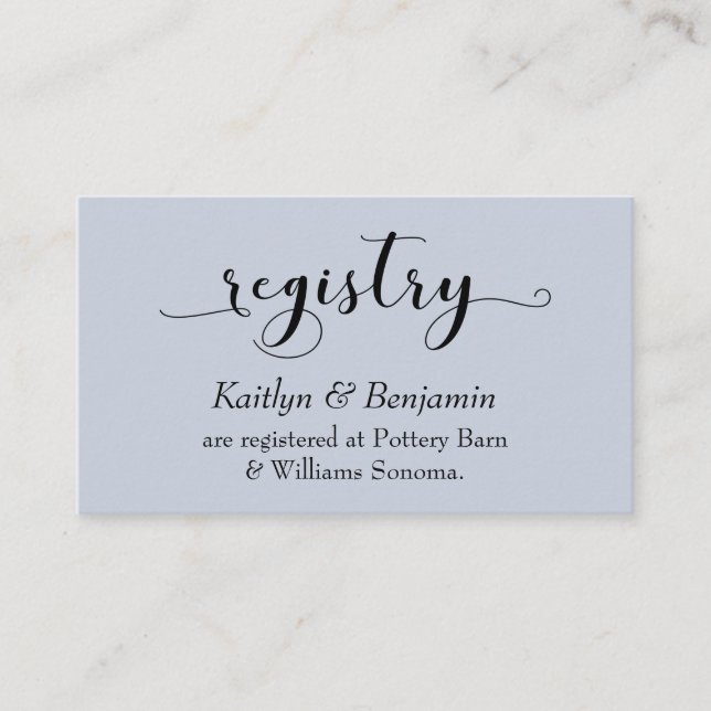 Elegante Typografie Dusty Blue Wedding Registry Begleitkarte (Vorderseite)