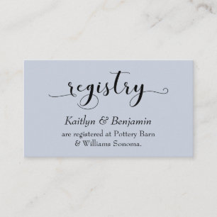 Elegante Typografie Dusty Blue Wedding Registry Begleitkarte