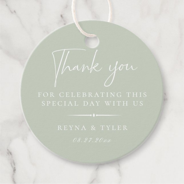 Elegante Typografie Dusty Sage Vielen Dank Geschenkanhänger (Vorderseite)