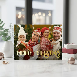 Elegante Typografie-Familien-Weihnachtsfoto Folien Feiertagskarte