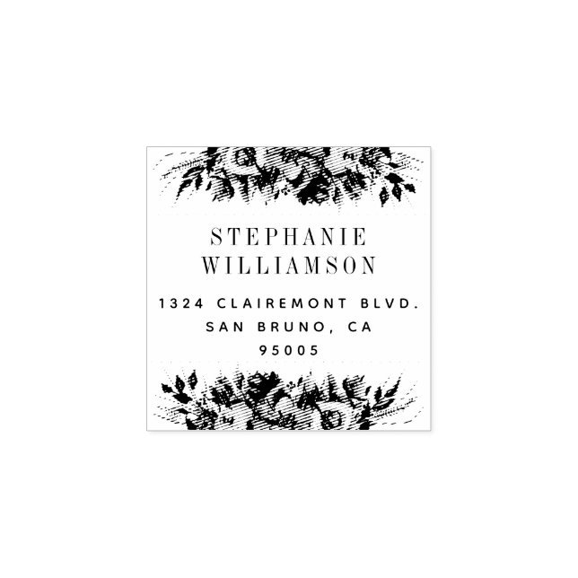 Elegante Typografie, florale Rücksendeadresse Gummistempel (Prägung)