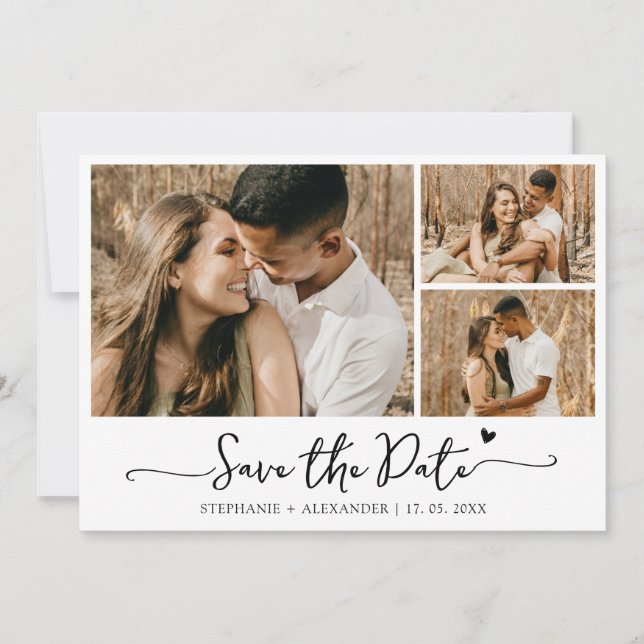 Elegante Typografie Foto Collage Wedding Save The Date (Vorderseite)