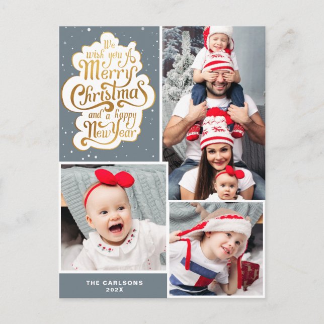 Elegante Typografie, grauer Weihnachtsurlaub Postk Postkarte (Vorderseite)